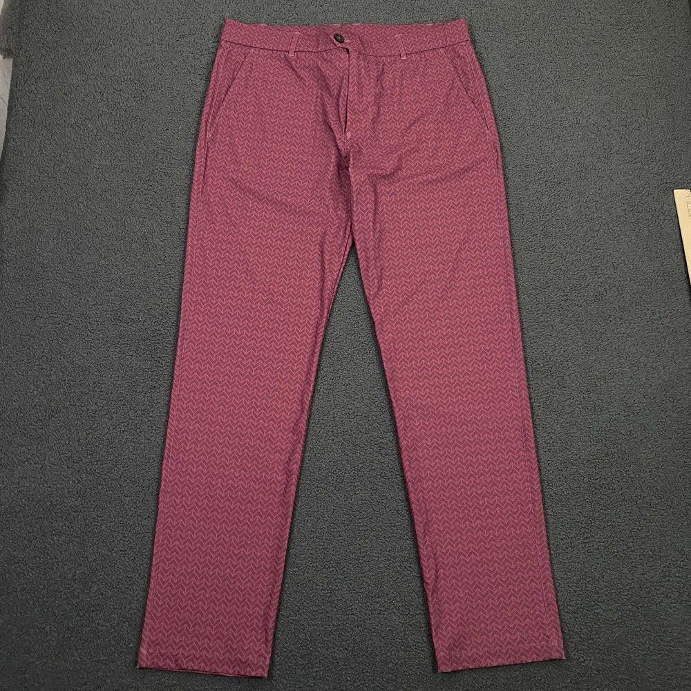 Greyson Golf Pants Mens 34x32 Pink Herringbone Print Performance Chino